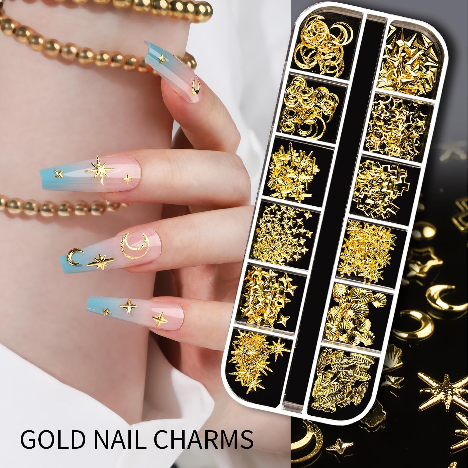 Teenitor AB/mixed nail gems add sparkle and color variety.