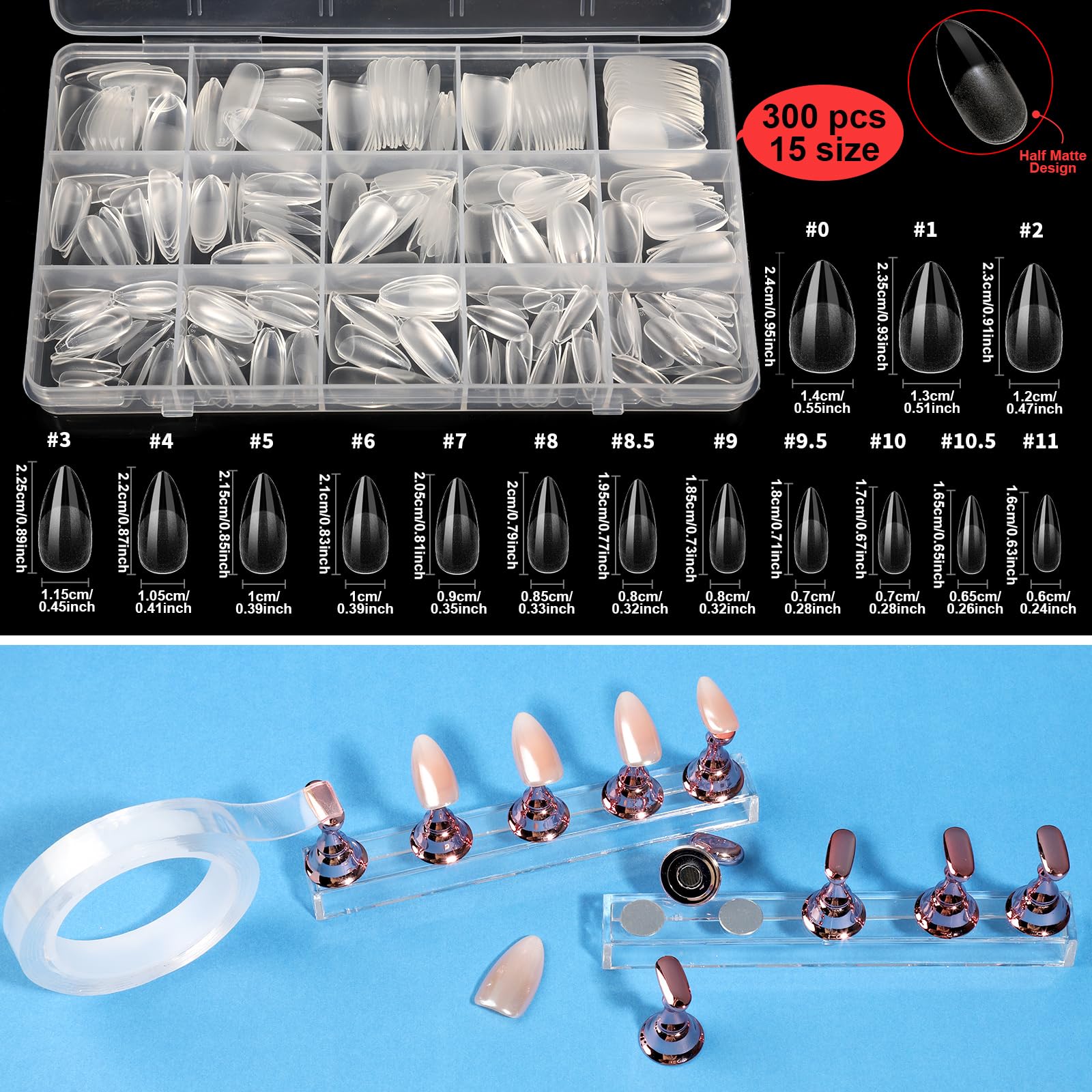 Teenitor almond nail tips with matte finish for durable, natural-looking extensions.