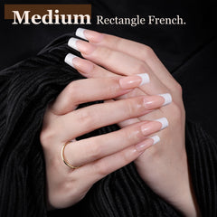 Teenitor black short square French nails with bold contrast, ideal for chic evenings and outings.