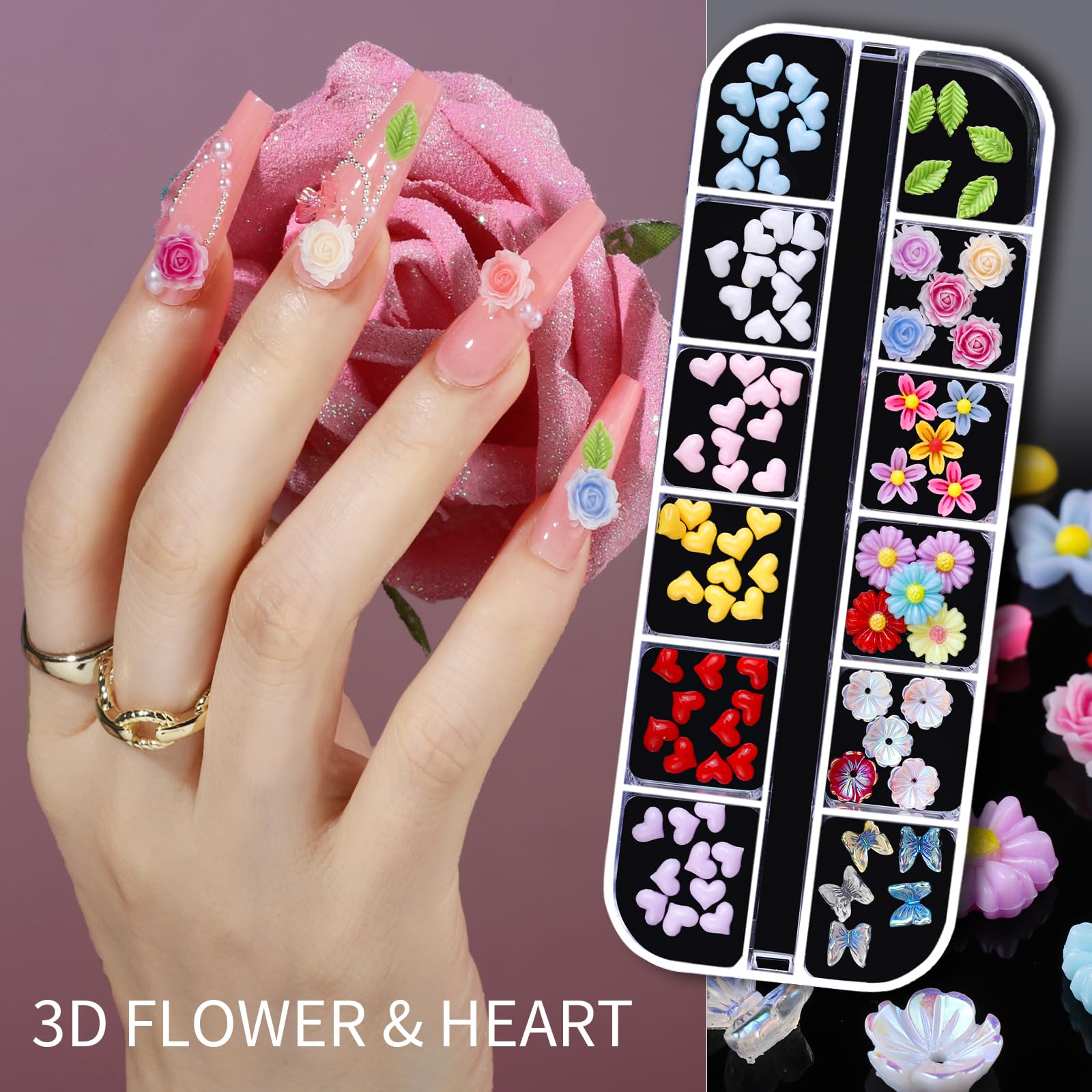 Teenitor bow, flower and butterfly charms for romantic nail designs.
