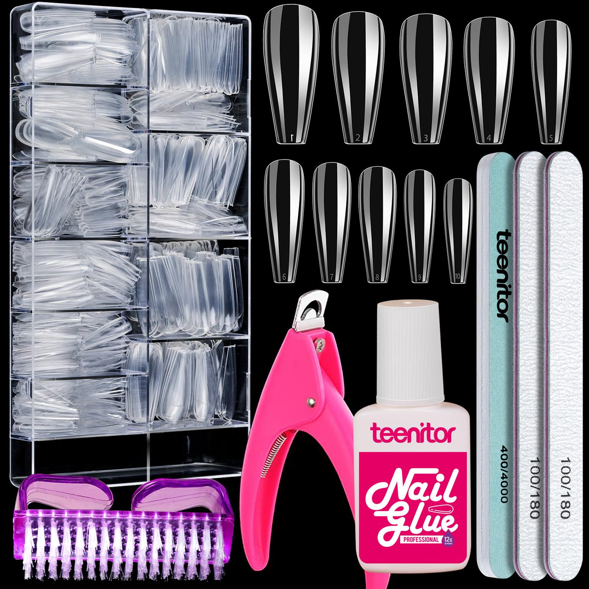 Teenitor clear coffin nail tips 600pcs for versatile at-home nail art