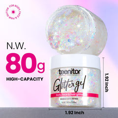 Teenitor face glitter application showing long-lasting sparkle on skin.