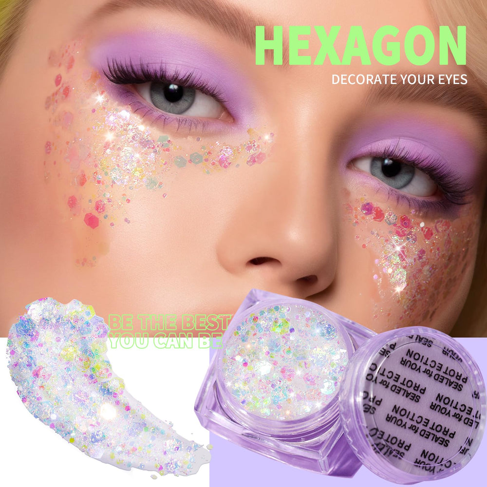 Teenitor face glitter shapes with hexagons, stars, and moon for bold looks