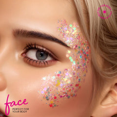 Teenitor festival glitter look for party-ready sparkle in lights.