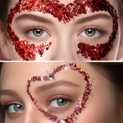 Teenitor festival glitter look highlights eyes, cheeks, and collarbone with sparkle