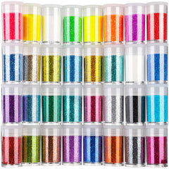 Teenitor fine glitter 32-color set close-up for makeup and crafts.