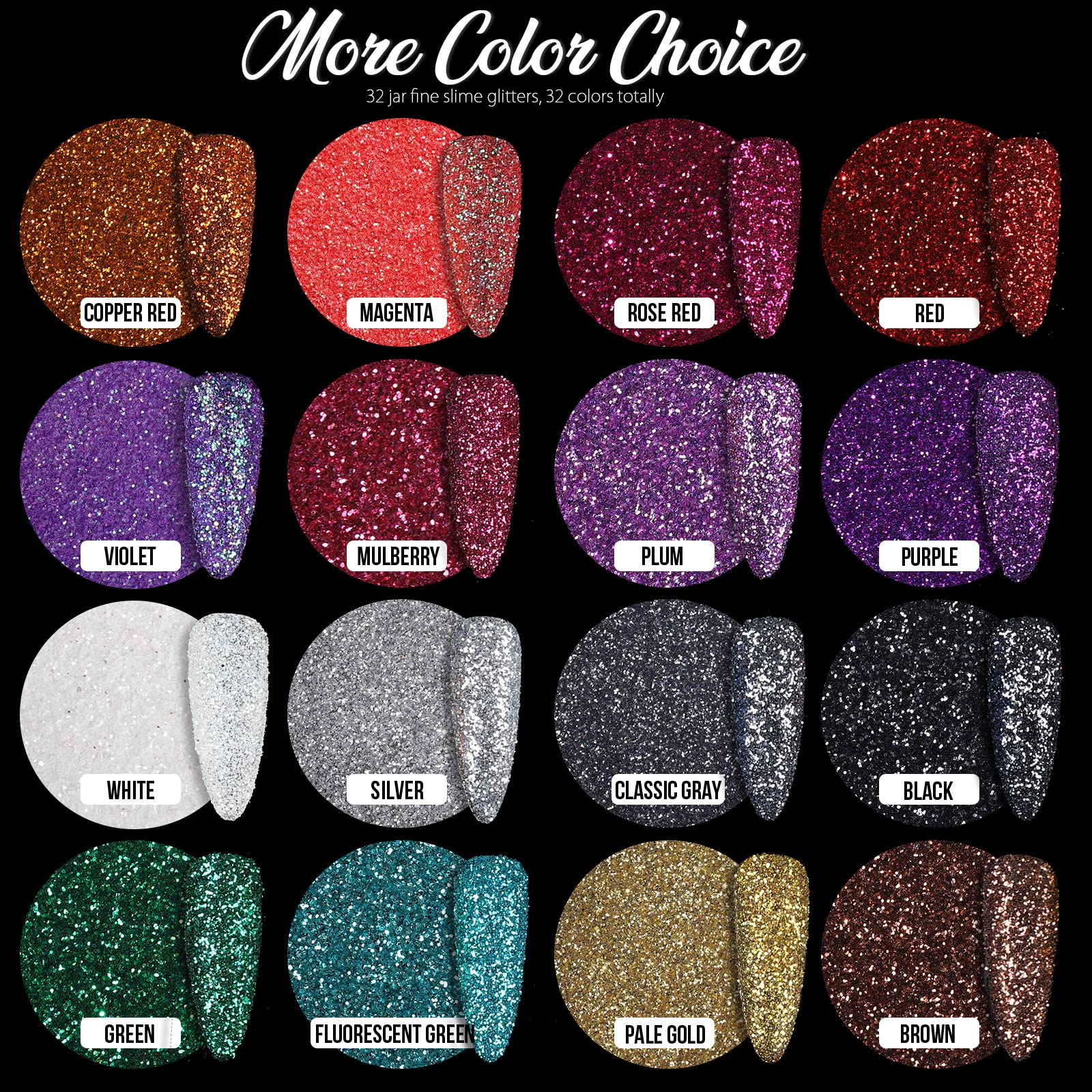 Teenitor glitter color palette close-up with iridescent shine.