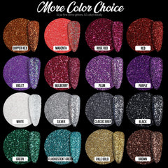 Teenitor glitter color palette close-up with iridescent shine.