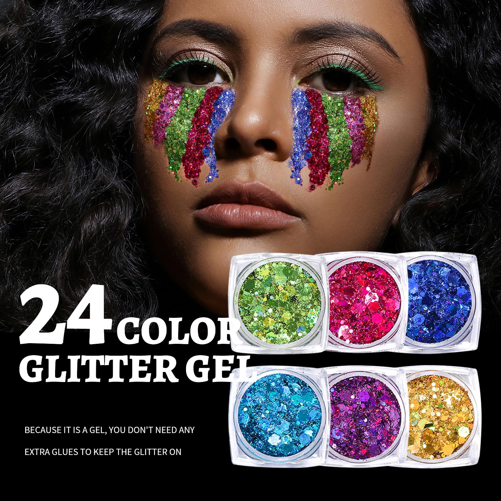 Teenitor glitter gel used in nail art for shimmering designs.