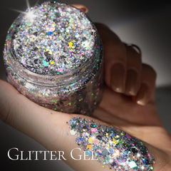 Applying Teenitor glitter on face and body for a radiant event look.