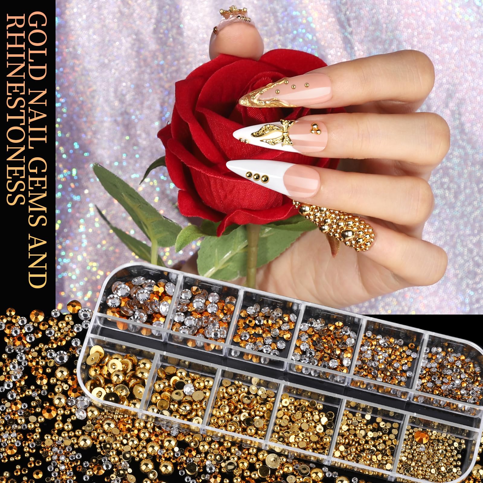 Teenitor gold nail charms with 18 shapes for personalized looks