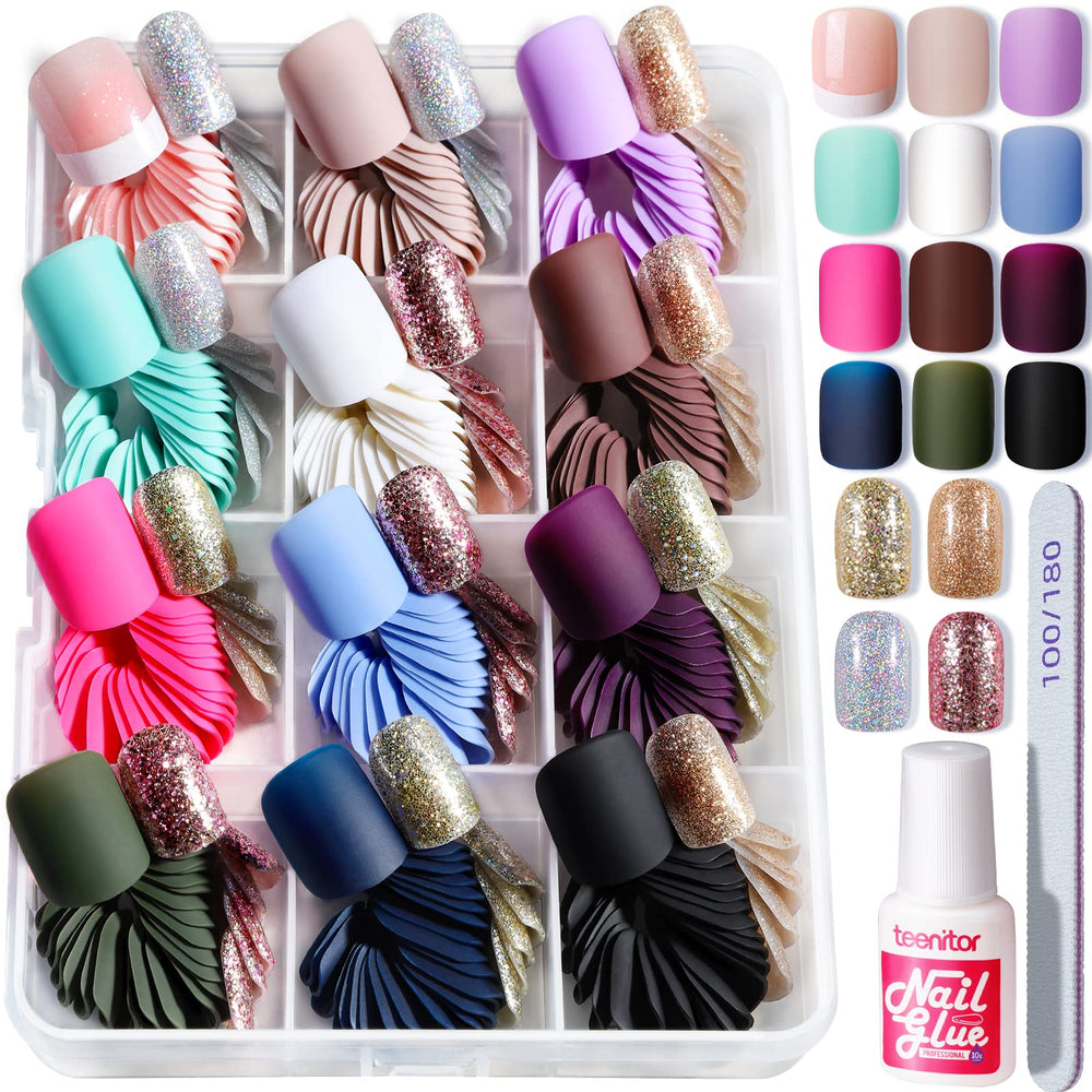 Teenitor matte acrylic short square nails for a sleek everyday look.