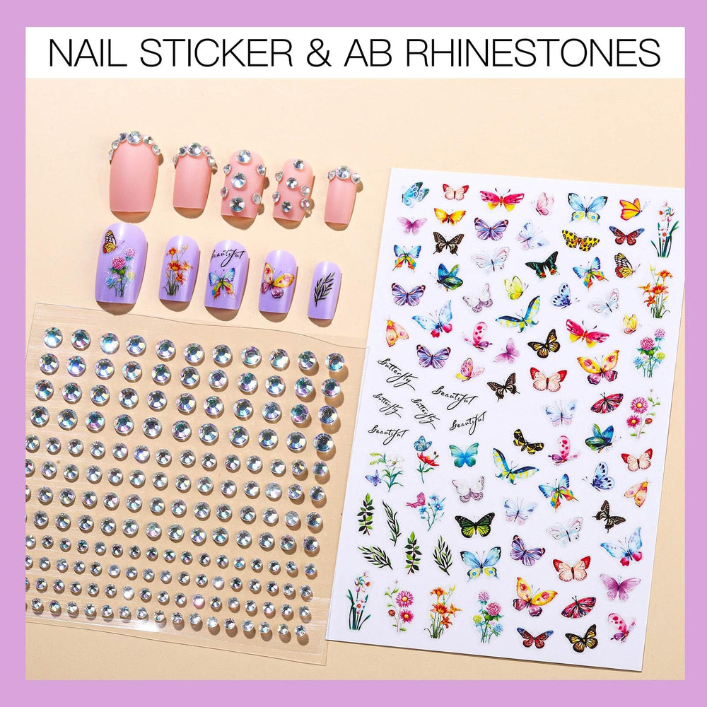 Teenitor nail art stickers and AB gems allow quick decorations.