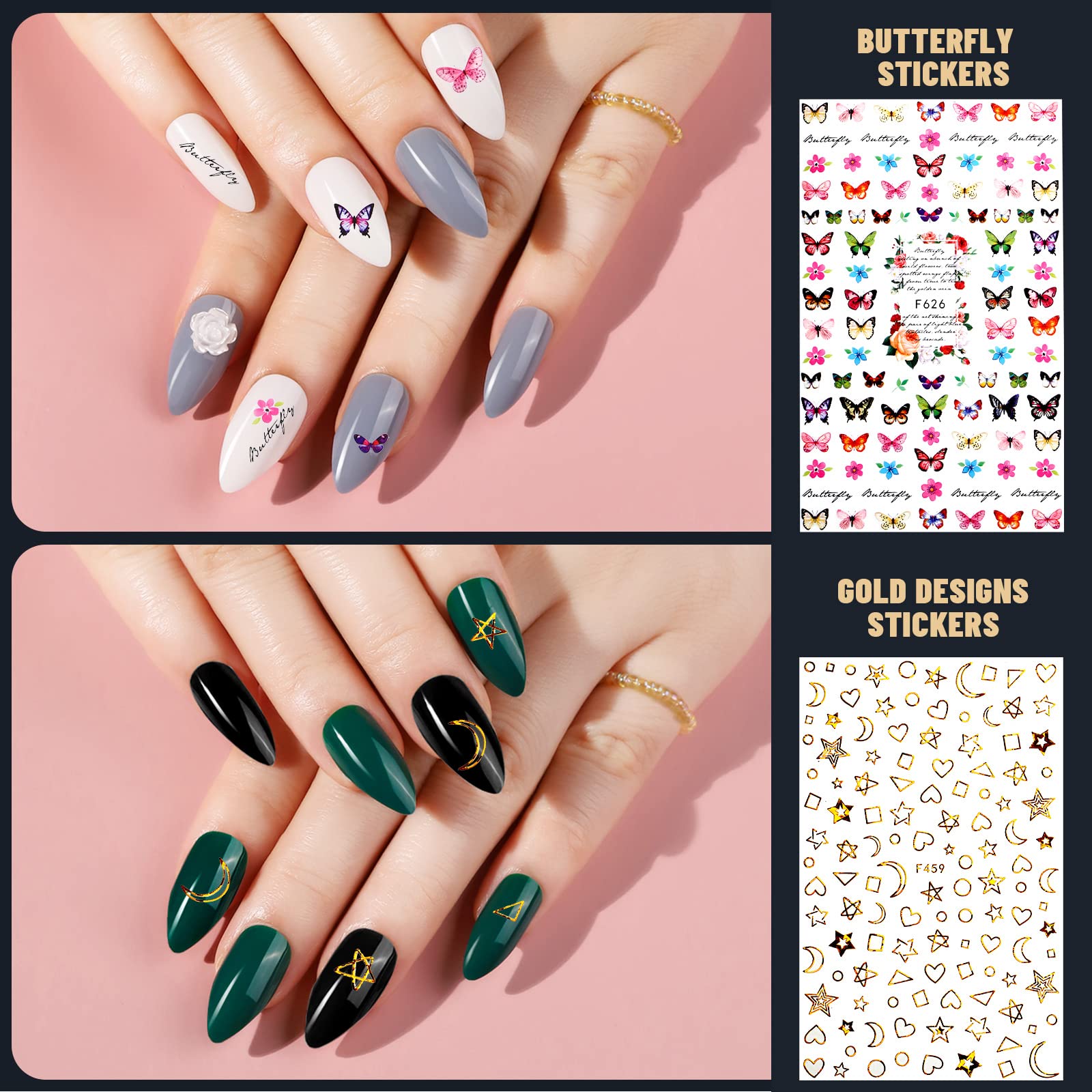 Teenitor nails include nail art stickers and rose charms for instant glam