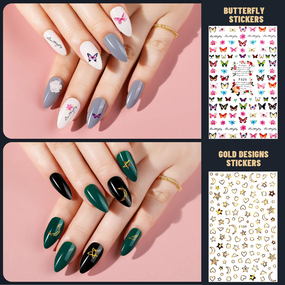 Teenitor nails include nail art stickers and rose charms for instant glam