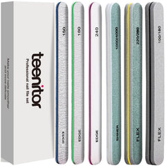 Teenitor nail file buffer set showing nine grits for versatile shaping and smoothing.