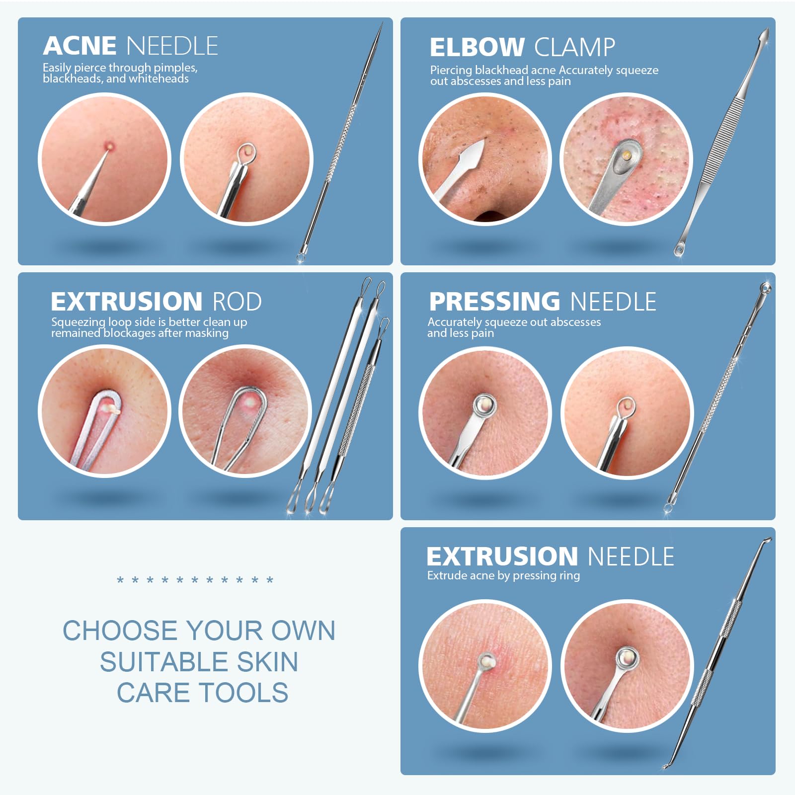 Teenitor angled pimple extractor reaches hard-to-access areas.