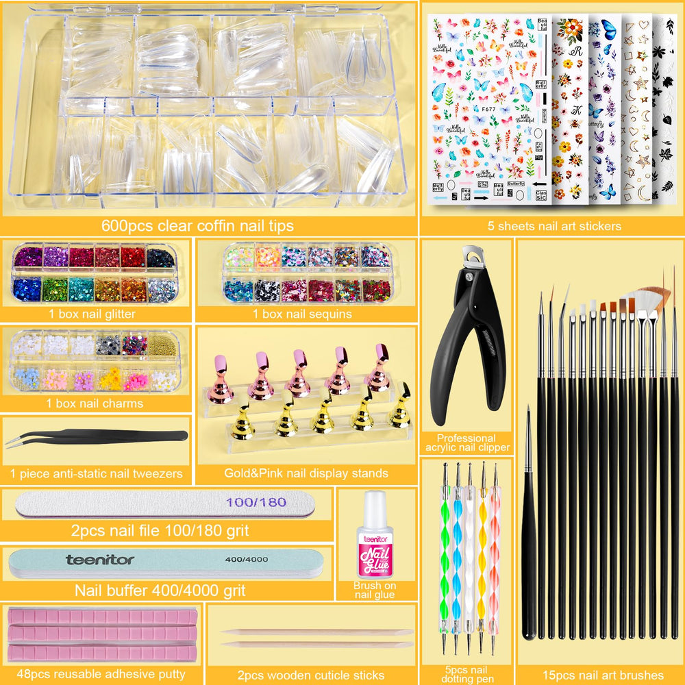 Teenitor press-on kit: magnetic nail stands with putty for organized nail art sessions.