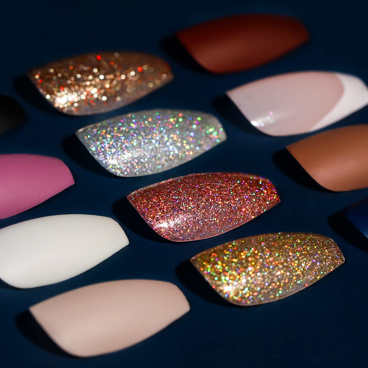 Teenitor matte medium length ballerina press-on nails for elegant results