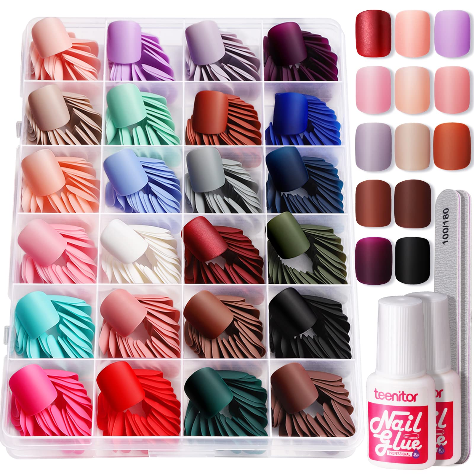 Teenitor press on nails short matte square kit for everyday wear