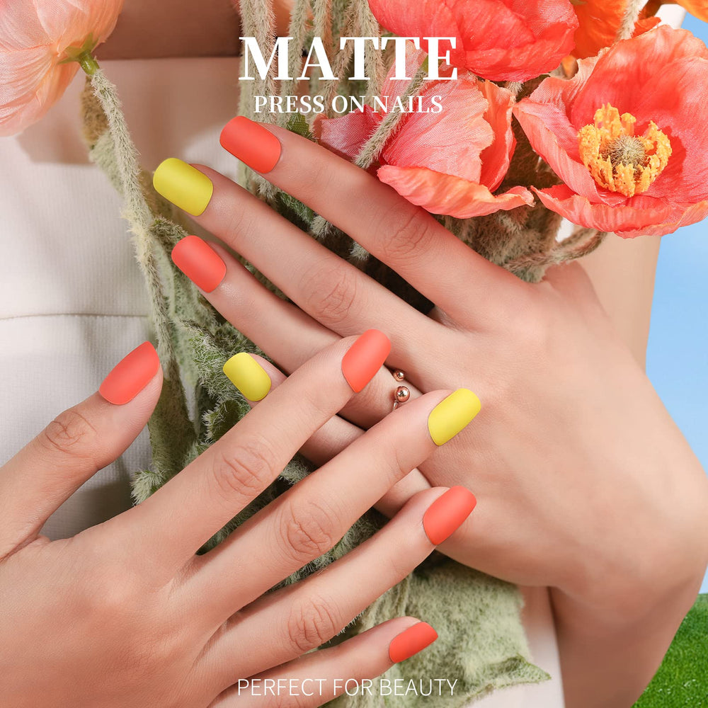 Teenitor glossy short press on nails in eight colors with a polished shine