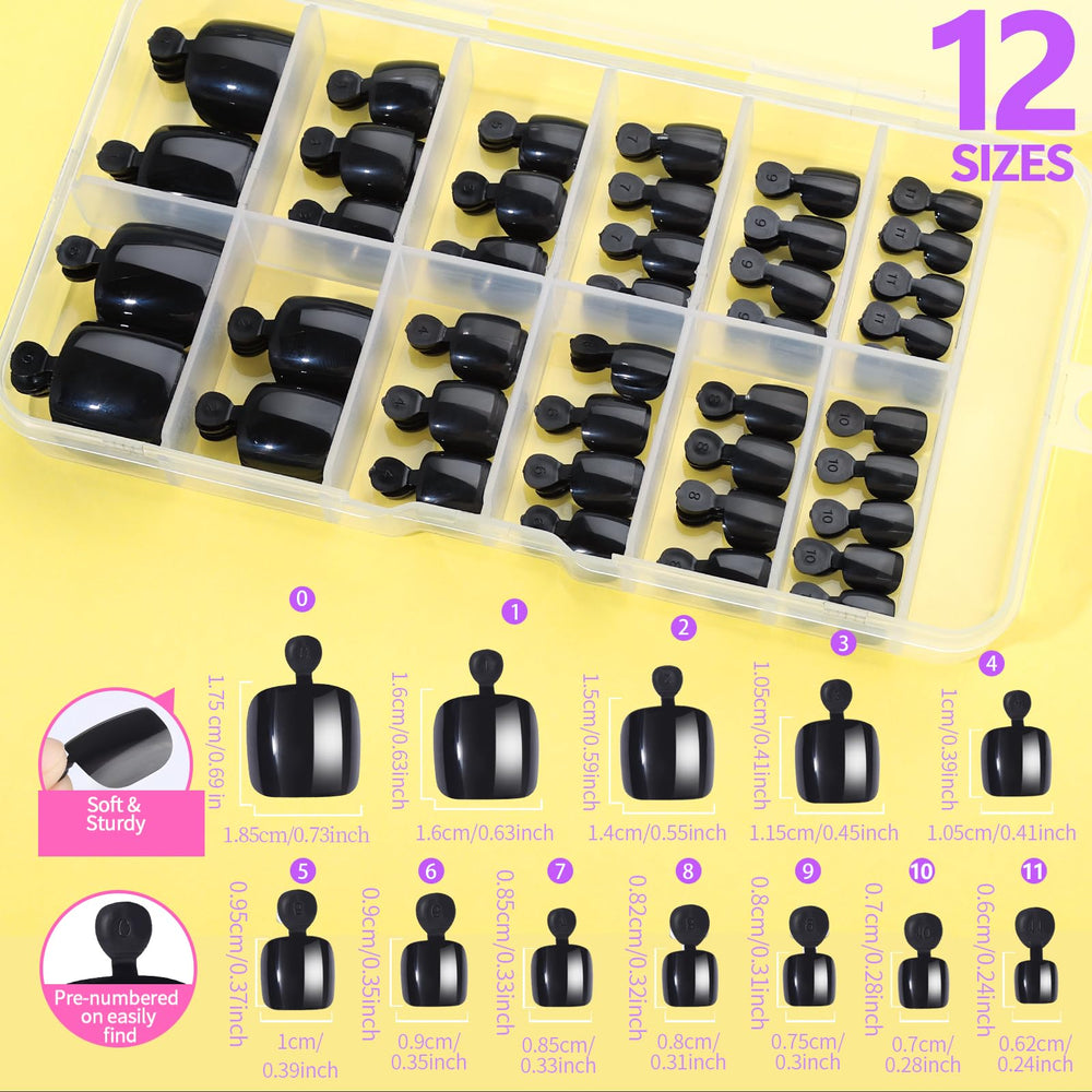 Teenitor toe nail press ons with 12 sizes pre numbered for easy sizing