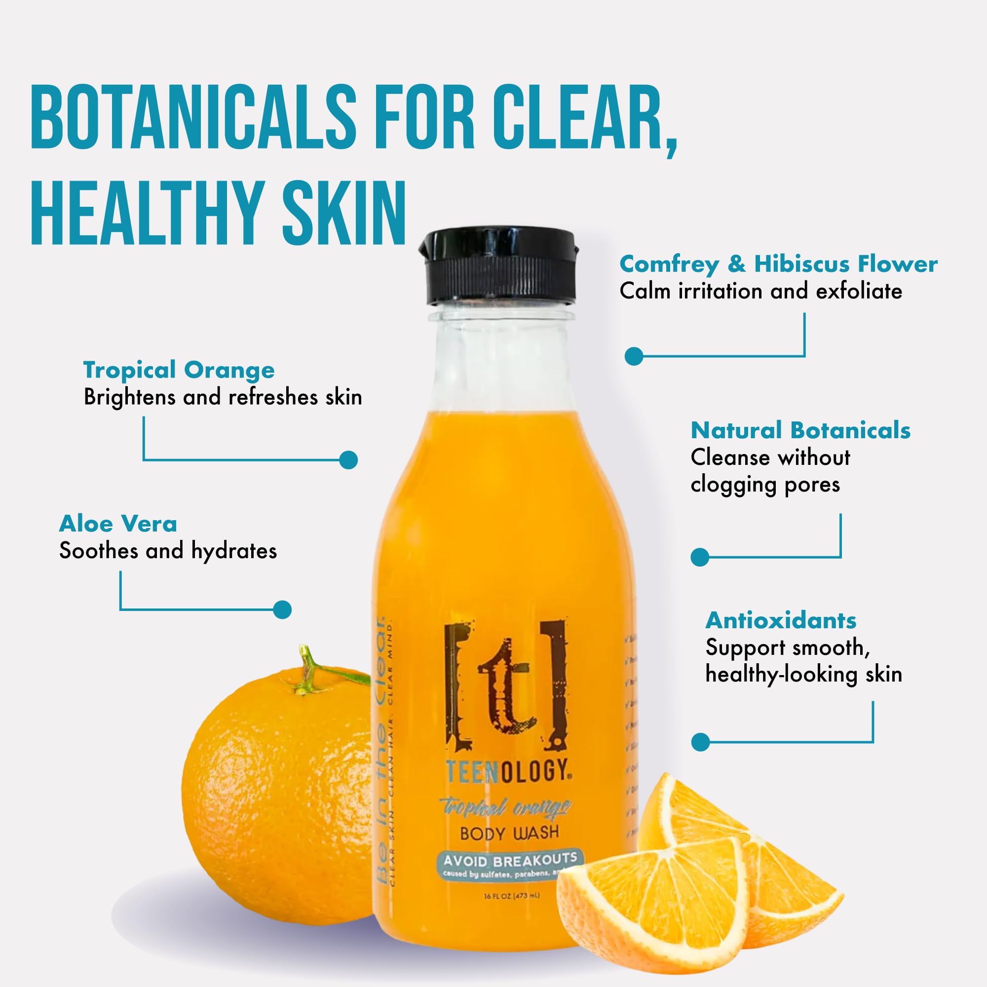 Teenology Body Wash lathering; refreshing cleanse without sulfates.