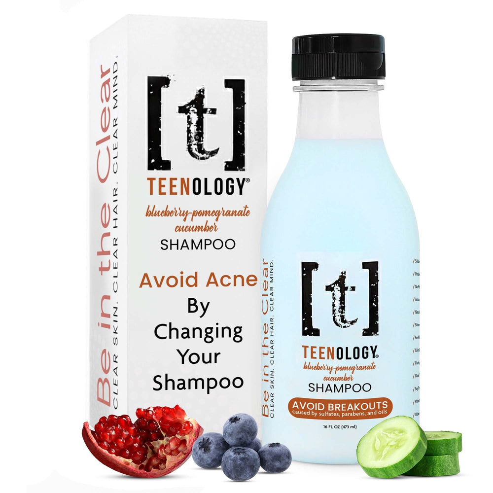 Teenology Teen Shampoo bottle with blueberry scent for refreshing hair care.