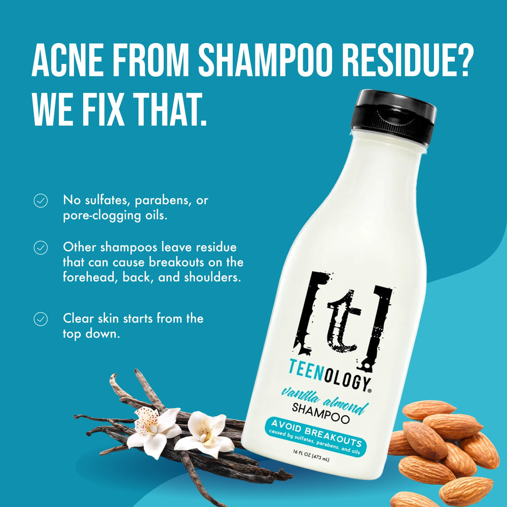 Teenology Teen Shampoo bottle pour shows easy, mess-free application for daily wash routines.
