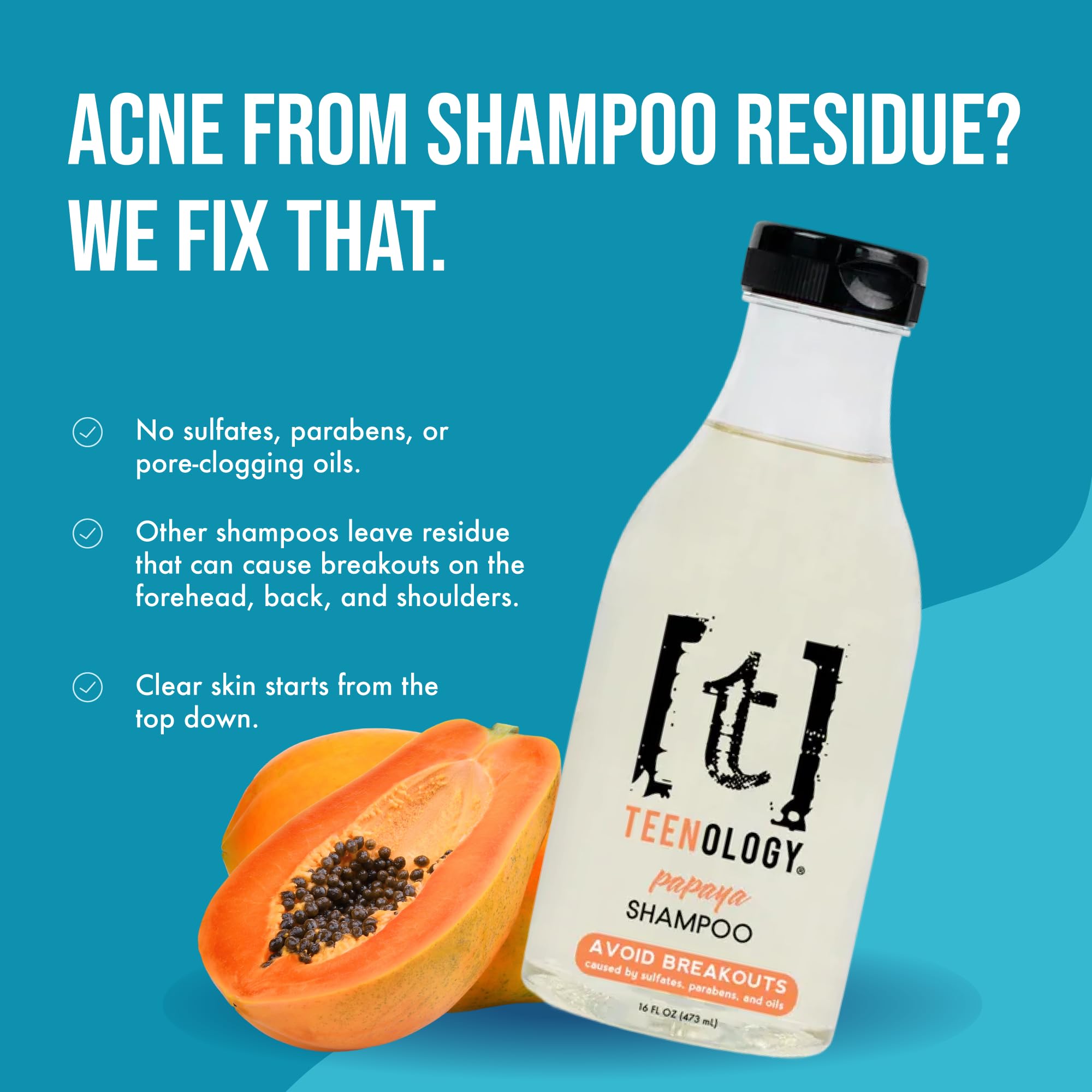 Teenology Teen Shampoo hibiscus flowers highlight hair nourishment and frizz reduction.
