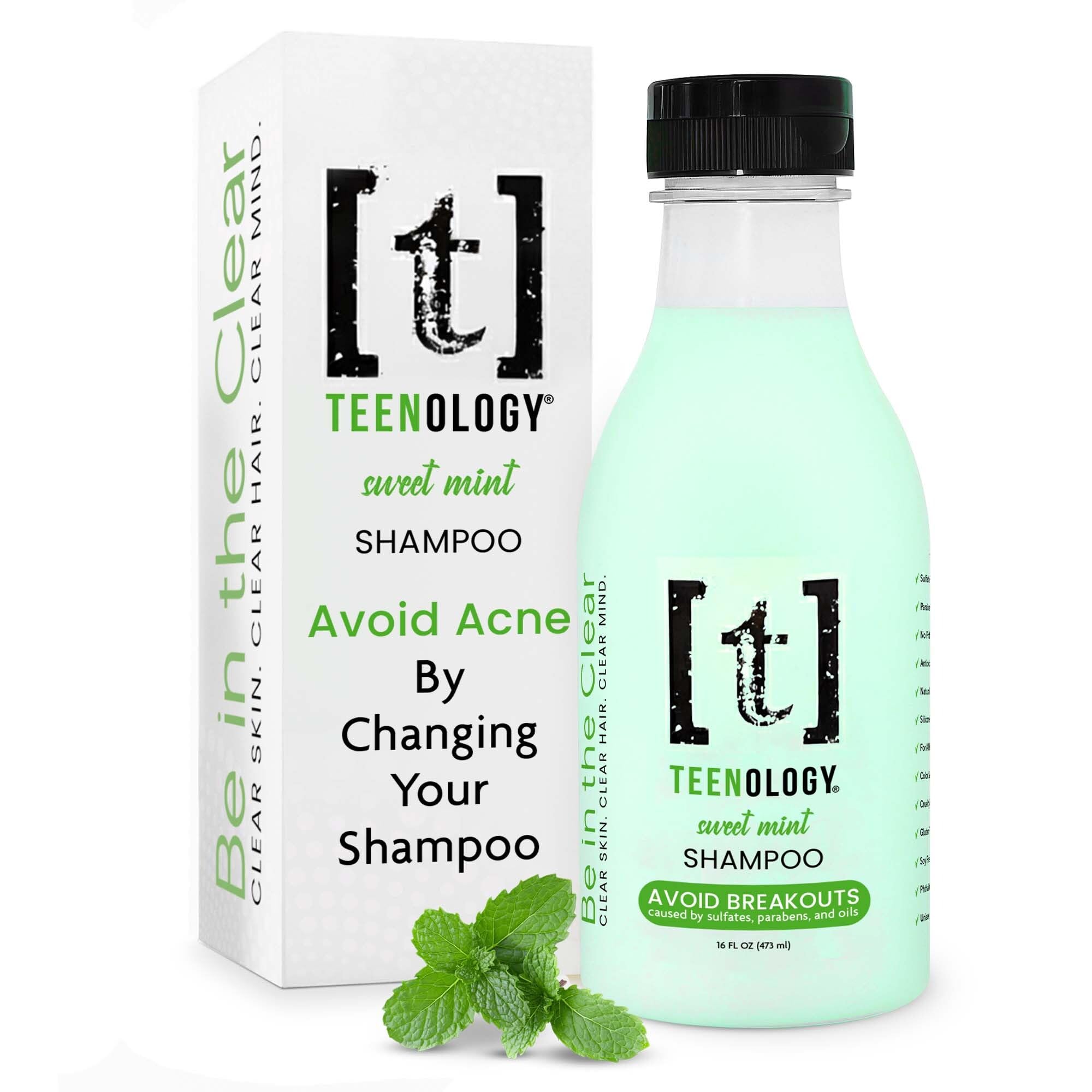 Teenology Teen Shampoo Mint Bottle promotes clear skin and healthy hair.
