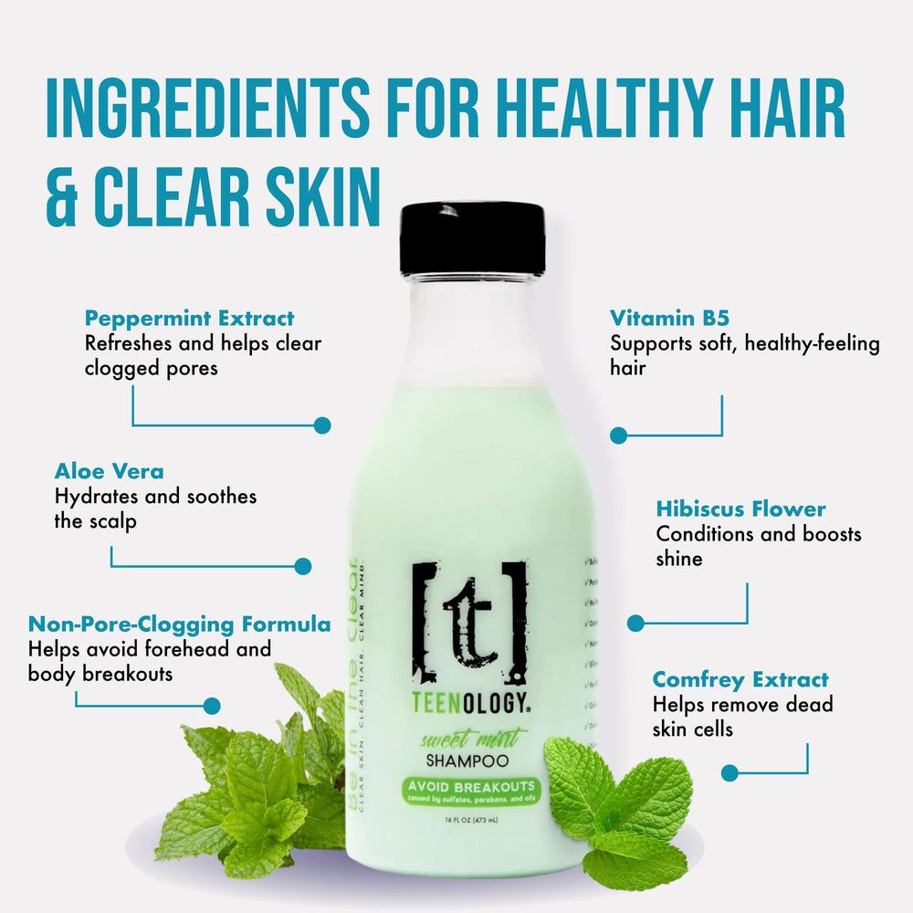 Pouring Teenology Shampoo Mint for easy, comfortable application.