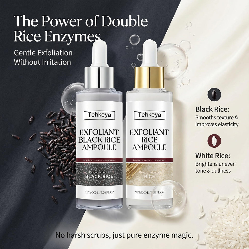 Tehkeya enzymes graphic explains rice enzyme power without gritty exfoliation