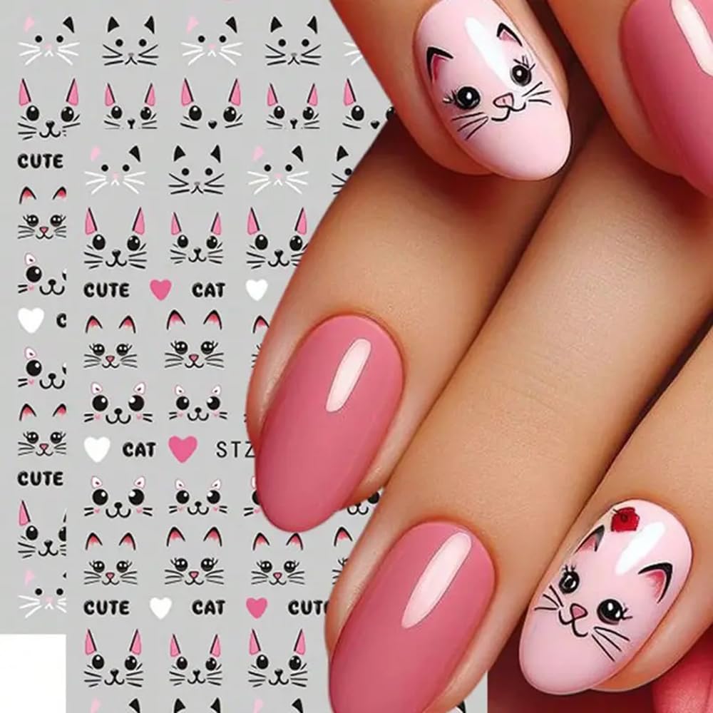 Teilihai 3D cat nail art stickers pack A enhances natural or artificial nails.