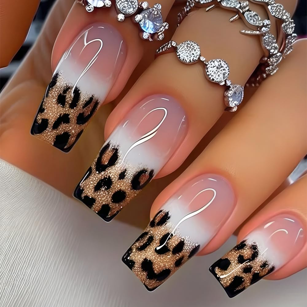 Teilihai leopard gold glitter nails for instant party-ready glamour