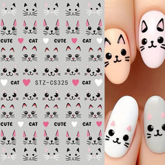 Teilihai pink cat nail stickers sheet 2 adds 3D kitten detail to nails.