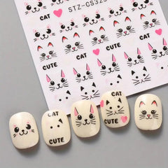 Teilihai pink cat nail stickers sheet 4 versatile cat decals for any nail color.