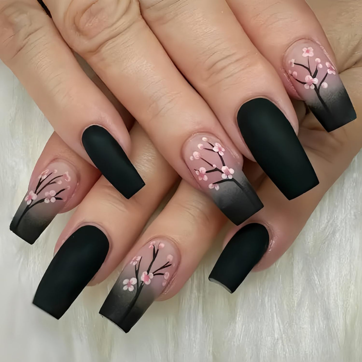Teilihai spring press-on nails with pink-black gradient for salon-like shine.