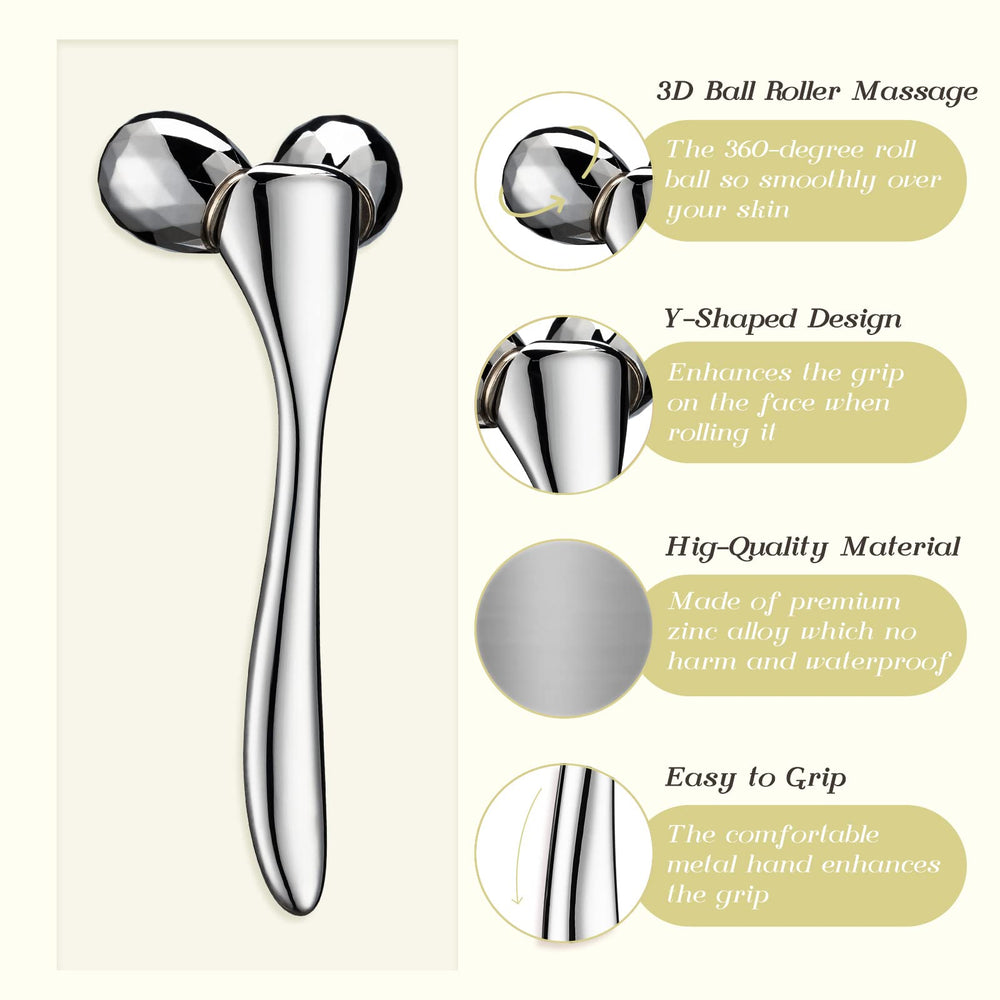 Tekson Zine Alloy Face Roller used on under-eye area for gentle de-puffing