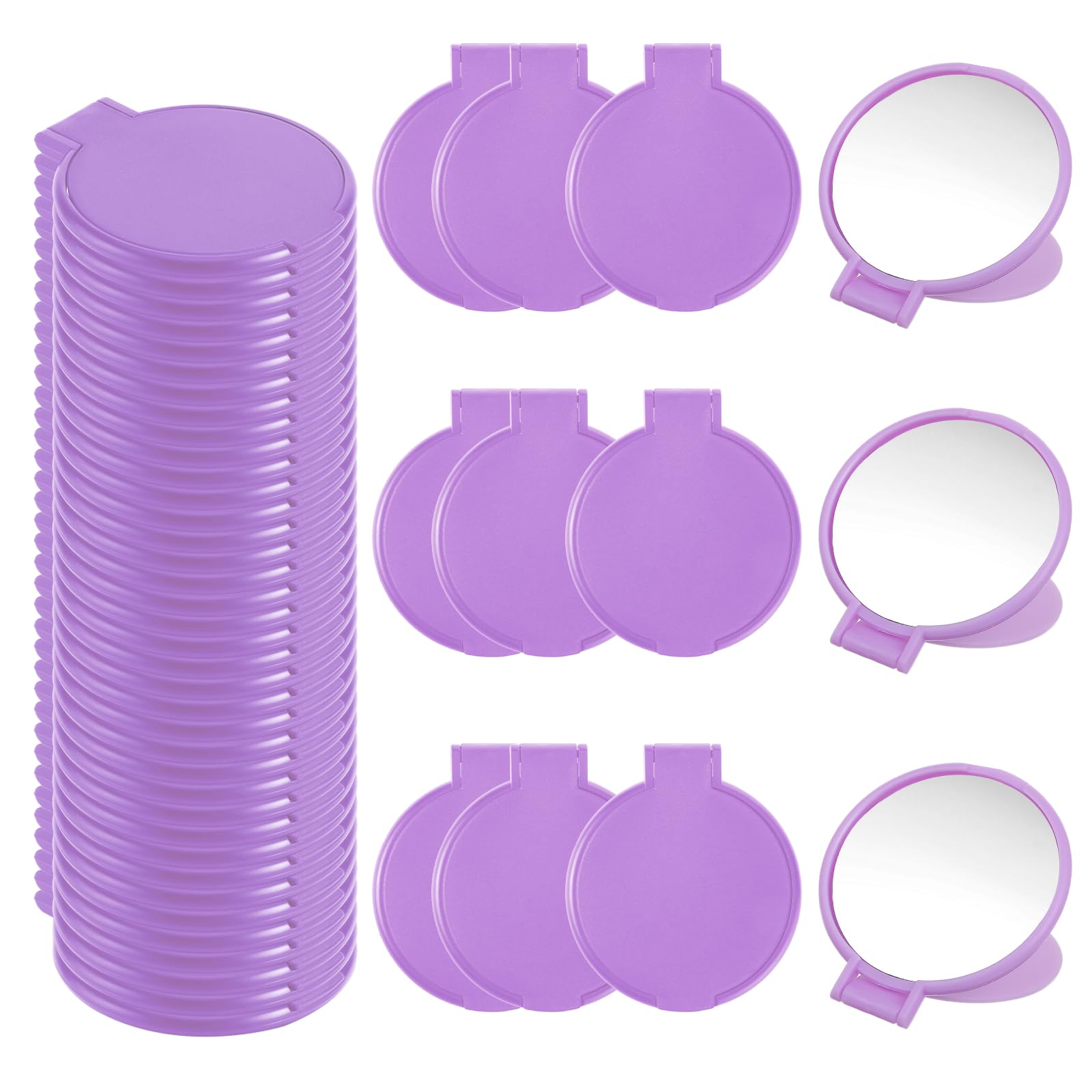 Telooco purple round compact mirror for purse folding design for quick touch ups on the go.