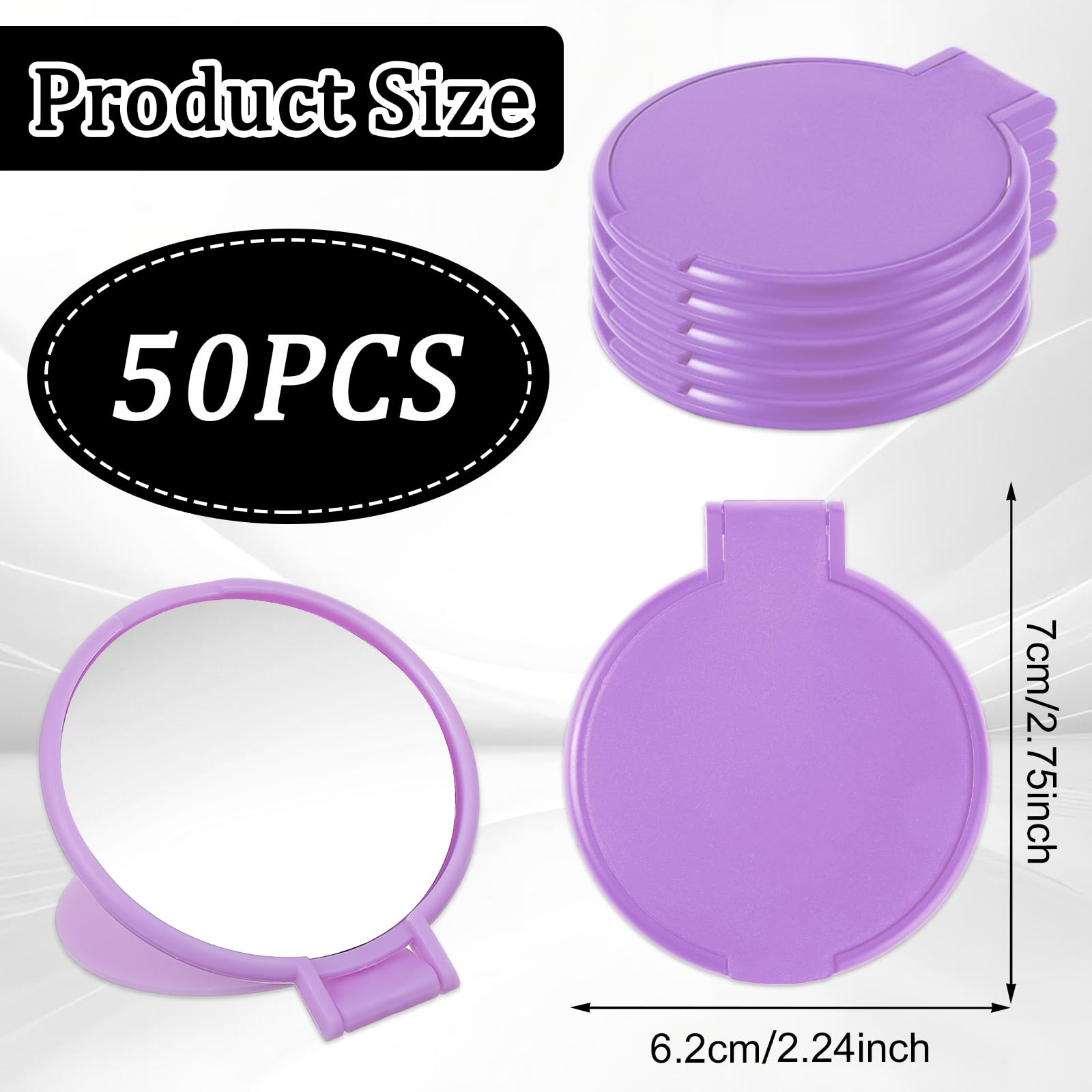 Telooco purple mini mirror close up showing clear glass reflection.