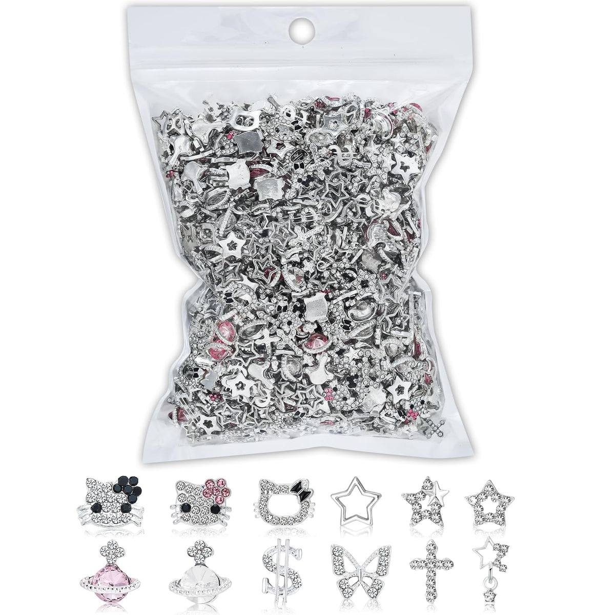 TemBelle 112pcs nail charms bulk set for versatile Y2K nail art and design.