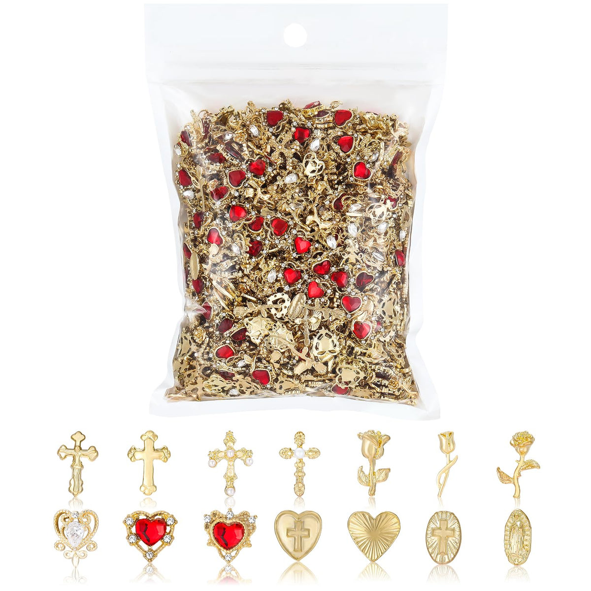 TemBelle cross charm adds chic gold accent for durable nail art.