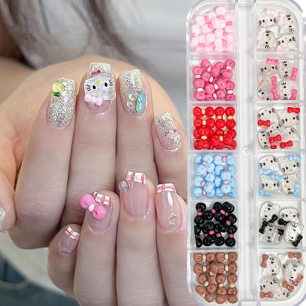 Temote 12Grid cute cat bow nail charms to elevate at-home manicures.