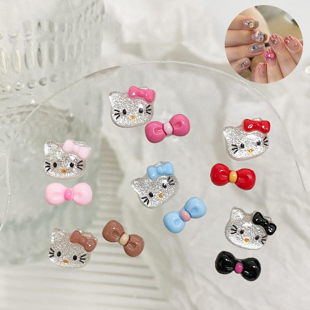 Temote sparkling cat nail charms showcase cute accents on nails.