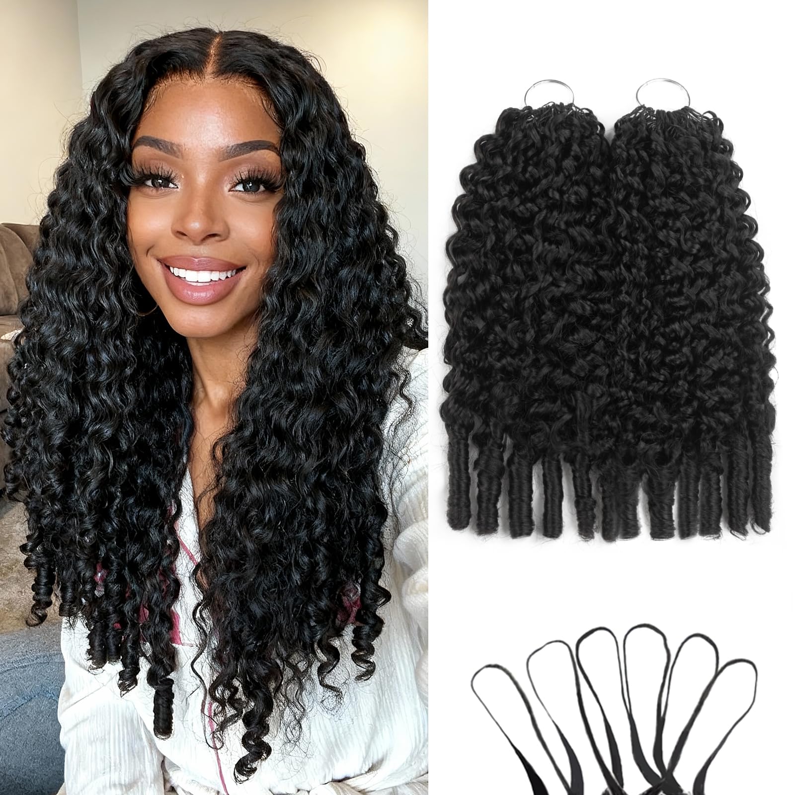 Tenkiss Burmese curly crochet hair 18in closeup for natural blend and smooth texture