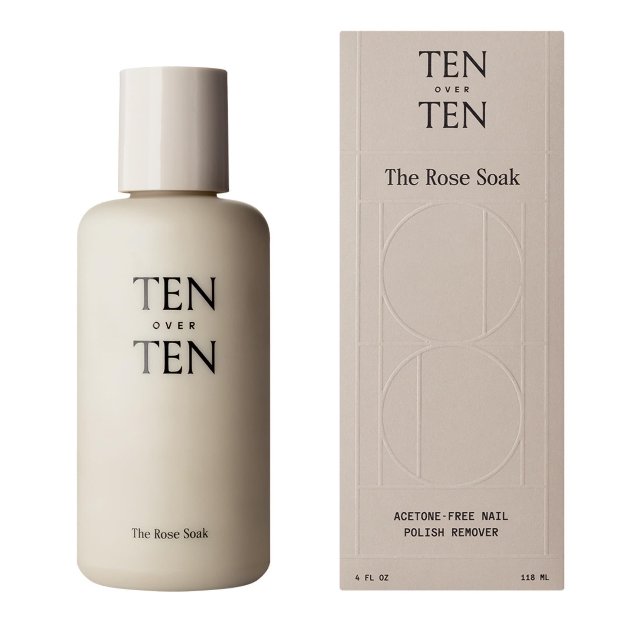 Tenoverten Rose Soak bottle shows an acetone-free polish remover for gentle removal.