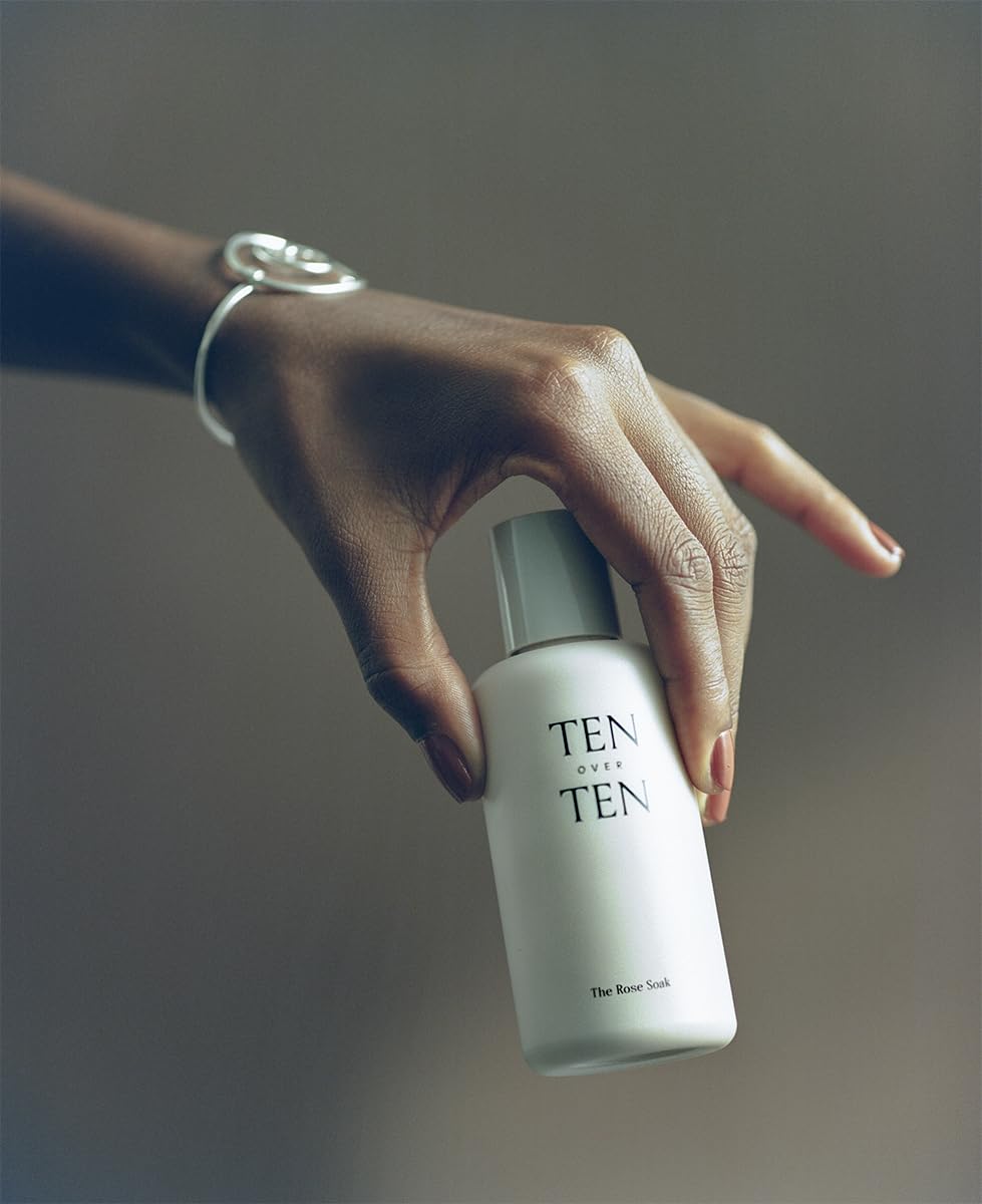 Tenoverten Rose Soak glass bottle emphasizes eco-friendly packaging.