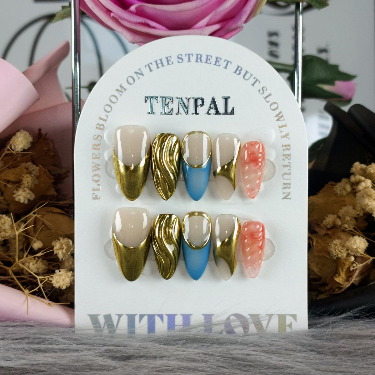 TENPAL 10pcs press-on nails kit with varied designs for quick glam in minutes