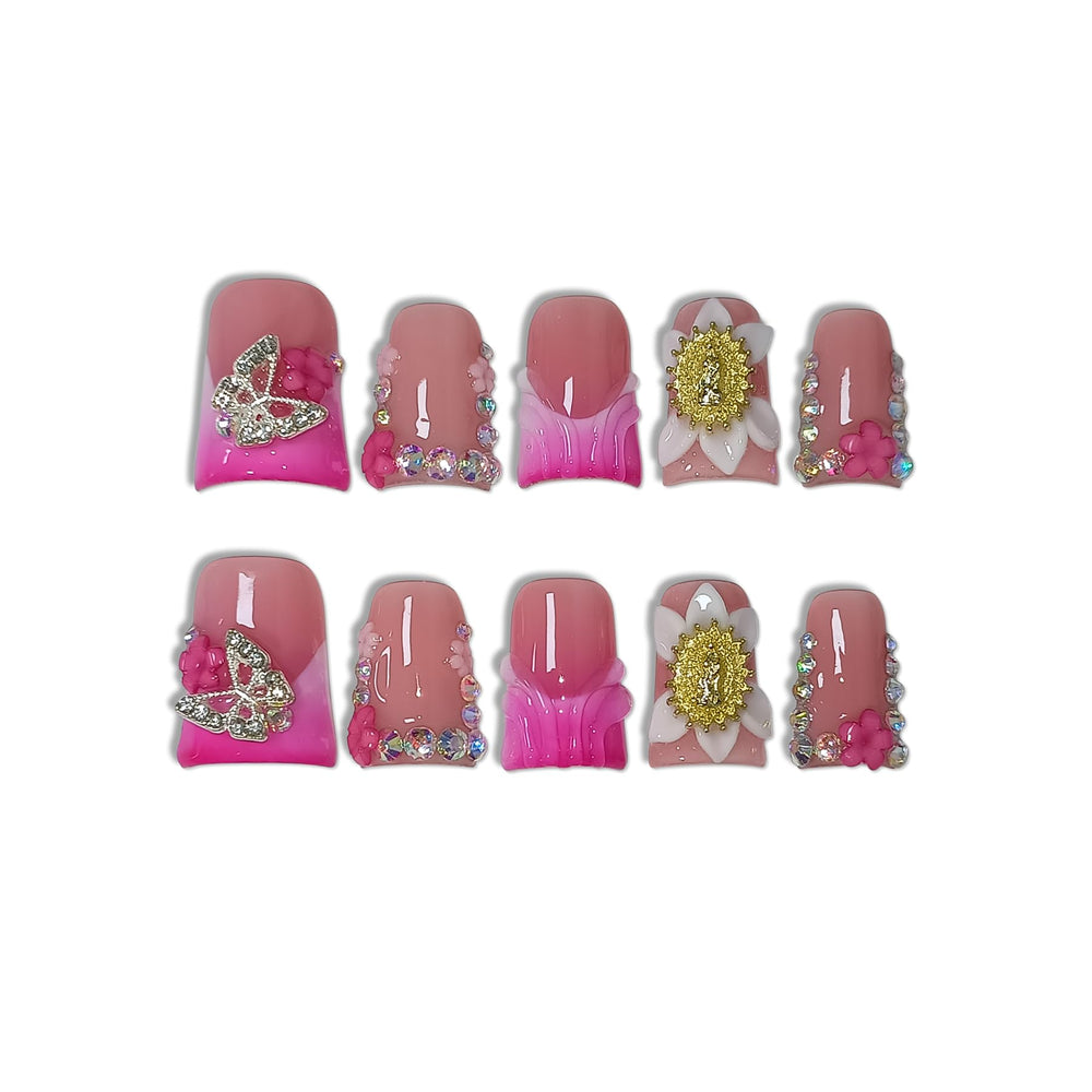 TENPAL 3D butterfly rhinestone design nails